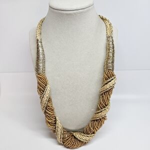 VINTAGE Twisted Gold Glass Seed Bead Long 46" Braided Necklace or Belt